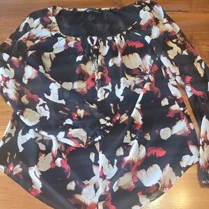 White House Black Market Black and Red Floral Blouse
